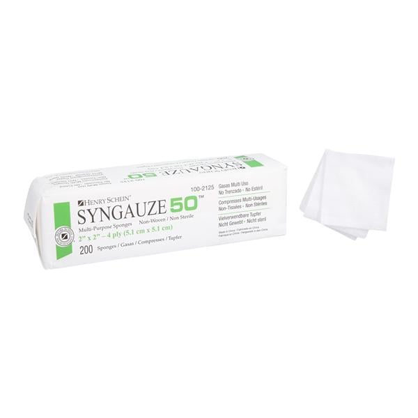Syngauze 50 Rayon/Polyester Blend Non-Woven Sponge 2x2" 4 Ply Non-Sterile Sq LF, 25 PK/CA