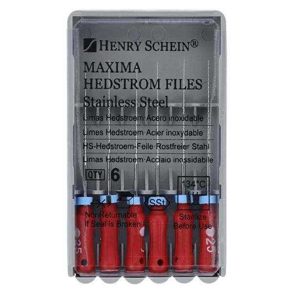 Maxima Hand Hedstrom Files 25 mm Size 25 Stainless Steel Red 6/Bx product image