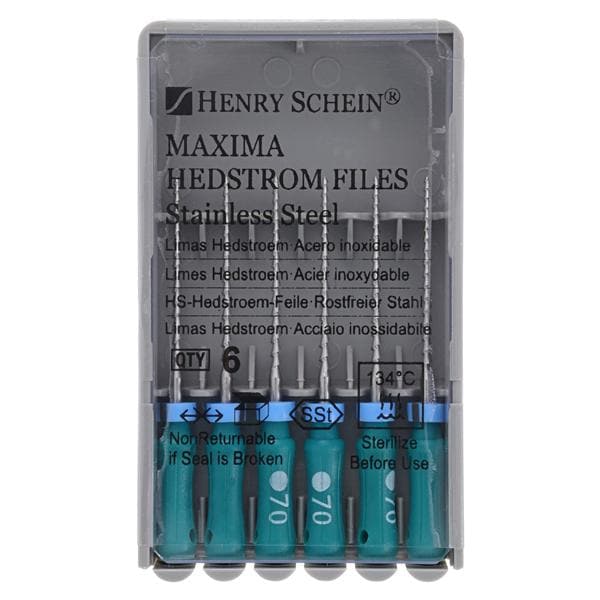 Maxima Hand Hedstrom Files 21 mm Size 70 Stainless Steel Green 6/Bx