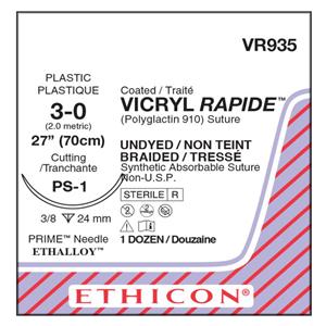 Vicryl Rapide Suture 3-0 27" Polyglactin 910 Braid PS-1 Undyed 12/Bx