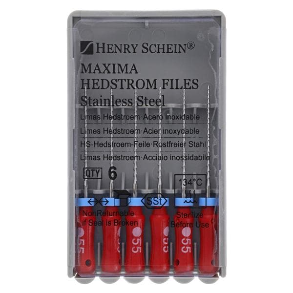 Maxima Hand Hedstrom Files 21 mm Size 55 Stainless Steel Red 6/Bx