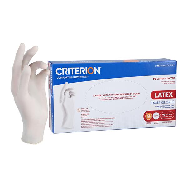 Criterion Polymer Coated Latex Exam Gloves X-Large White Non-Sterile 90/Bx