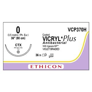 Vicryl Plus Suture 0 36" Triclosan/Polyglactin 910 Braid CTX Violet 36/Bx