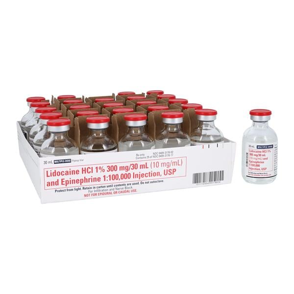 Lidocaine HCl Epinephrine Injection 1% 1:100,000 MDV 30mL 25/Package, 4 BX/CA
