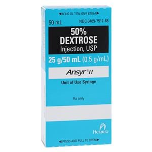 Dextrose 50% Injection Preservative Free Ansyr II Syringe 50mL 10/Package, 5 BX/CA