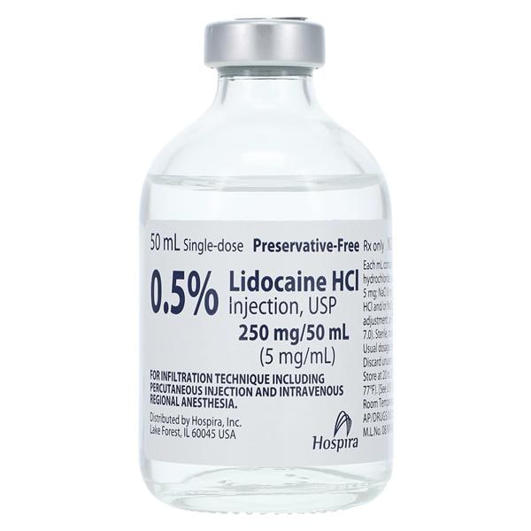 Lidocaine HCl Injection 0.5% Preservative Free SDV 50mL 25/Package, 2 BX/CA
