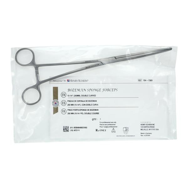 Bozeman Sponge Forcep Curved 10-1/2" Stainless Steel Autoclavable Ea
