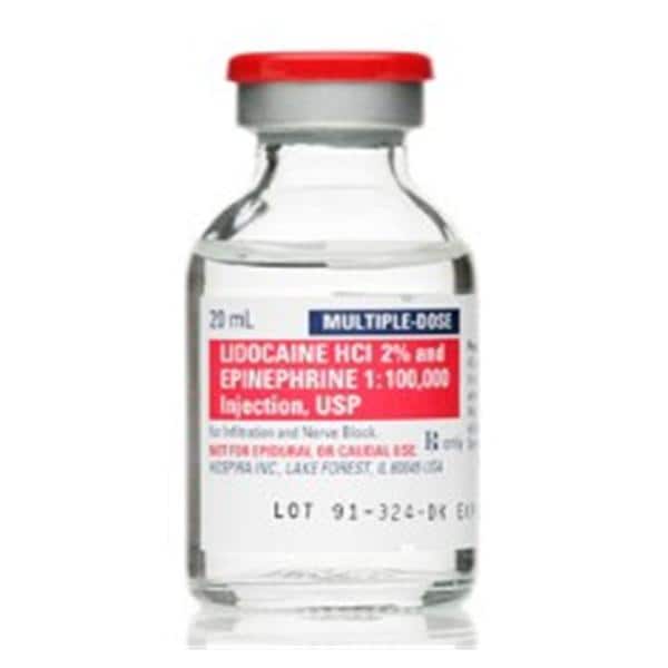 Lidocaine HCl Epinephrine Injection 2% 1:100,000 MDV 20mL 25/Package, 4 BX/CA