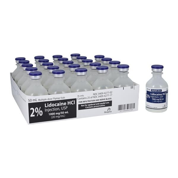 Lidocaine HCl Injection 2% MDV 50mL 25/Package, 2 BX/CA