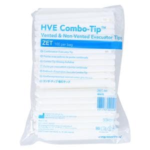 Combo Tip 2-in-1 HVE Tips Vented / Nonvented White S Tip 100/Bag