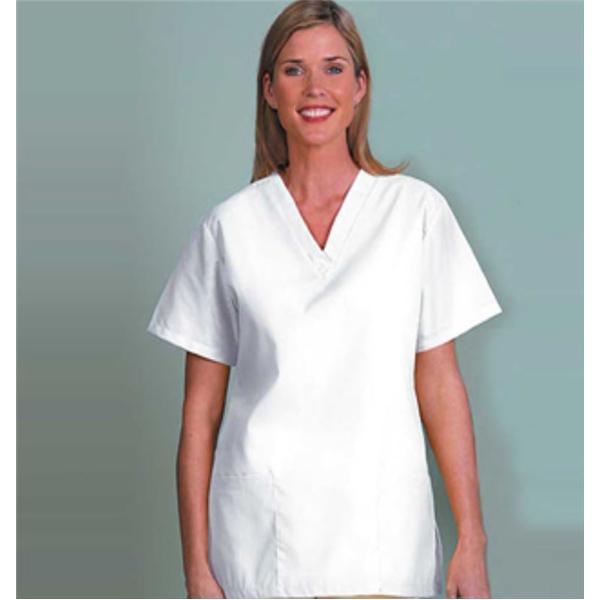 Fashion Poplin Scrub Shirt VNck 2 Pkts Set-In Short Sleeves X-Small Wt Womens Ea