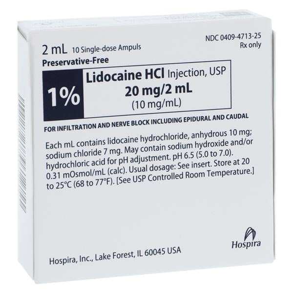 Lidocaine HCl Injection 1% Preservative Free Ampule 2mL 50/Package