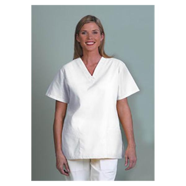 Fashion Poplin Scrub Shirt VNck 2Pckt Set-In Short Sleeves X-Large Wht Womens Ea