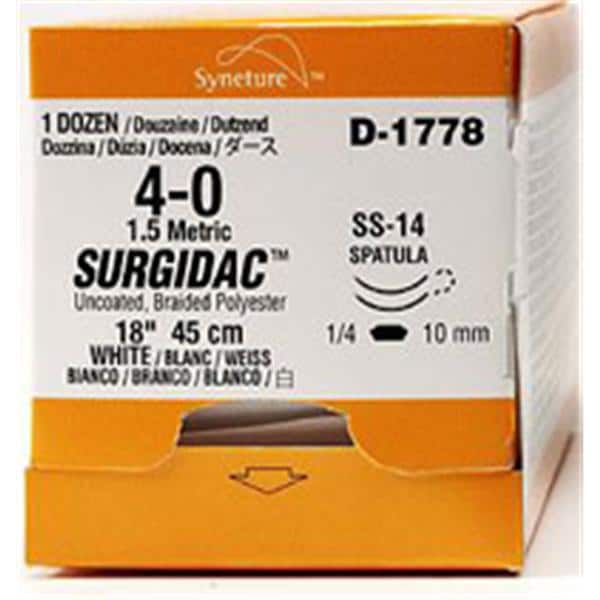 Surgidac Suture 5-0 18" Polyester Braid SS-24/SS-24 White 12/Ca