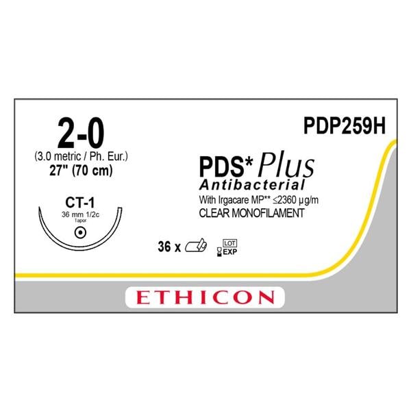 PDS Plus Suture 2-0 27" Triclosan, Polydioxanone Monofilament CT-1 Undyed 36/Bx