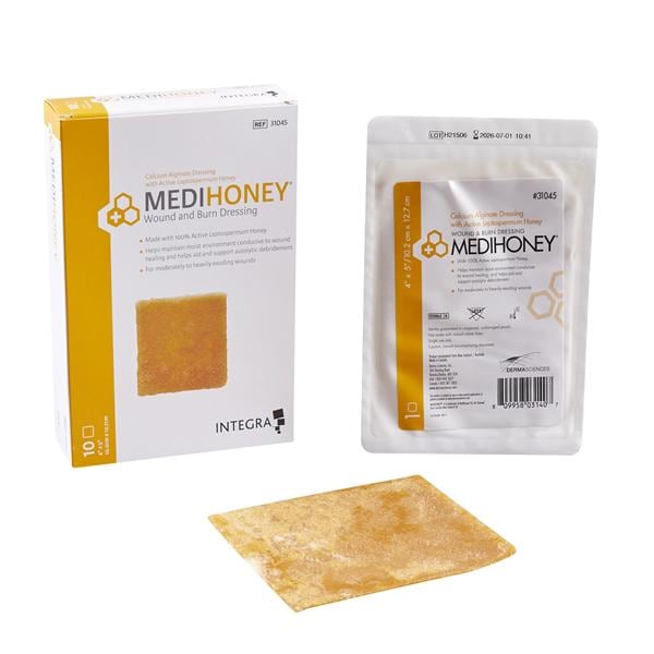 MediHoney Calcium Alginate Pad Dressing 4x5" Sterile Sheet Orange