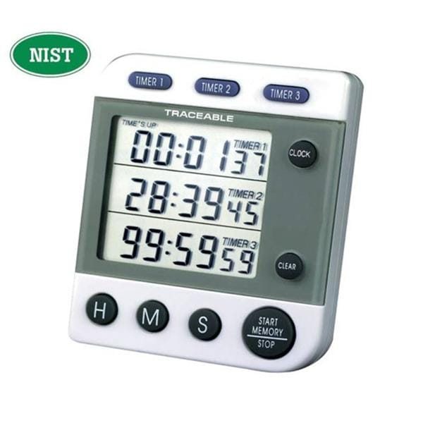 Traceable Three Line Timer 99 Hours, 59 Minutes, 59 Seconds Audible Alarm Ea