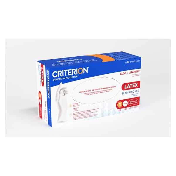 Criterion Aloe + Vitamin E Latex Exam Gloves Medium Standard White Non-Sterile, 10 BX/CA
