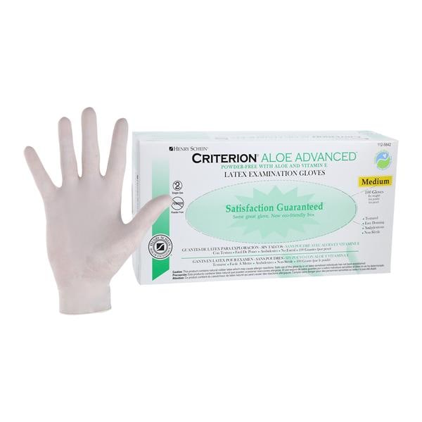 Criterion Aloe + Vitamin E Latex Exam Gloves Medium White Non-Sterile 100/Bx, 10 BX/CA