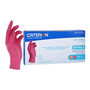 Criterion Aloe + Vitamin E Nitrile Exam Gloves X-Small Standard Magenta Pink NS, 10 BX/CA
