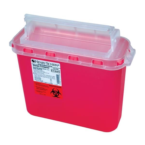 Sharps Container 5.4qt Red 12.1x4.7x10" Counterbalanced Side Entry Plypro Ea