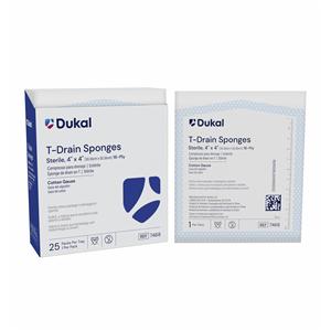Rayon/Polyester Blend T-Drain Sponge 4x4" 16 Ply Sterile Pre-Cut Non-Woven LF