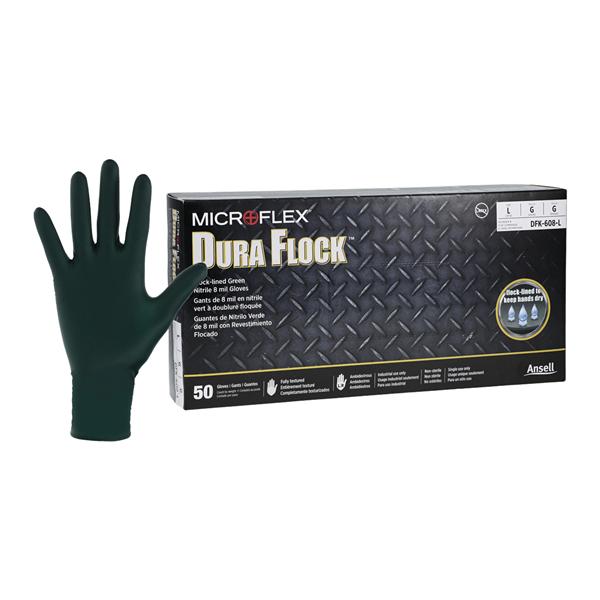 MICROFLEX Dura Flock Nitrile Exam Gloves Large Green 500/Ca