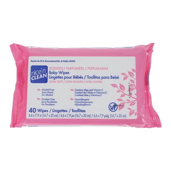 Nice N Clean Baby Wipes White Scented 7.9x6.6" 40/Bx, 12 BX/CA