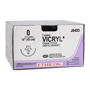 Coated Vicryl Suture 0 18" Polyglactin 910 Braid CT-1 Undyed 12/Bx