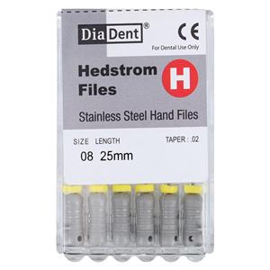 Hand Hedstrom File 25 mm Size 8 Stainless Steel Gray 0.02 6/Pk