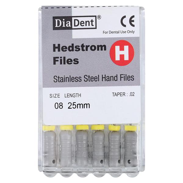 Hand Hedstrom File 25 mm Size 8 Stainless Steel Gray 0.02 6/Pk