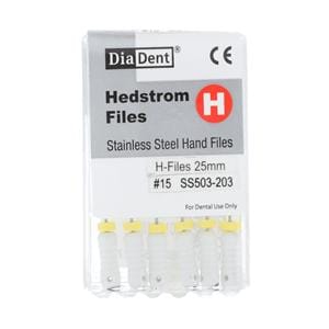 Hand Hedstrom File 25 mm Size 15 Stainless Steel 0.02 6/Pk