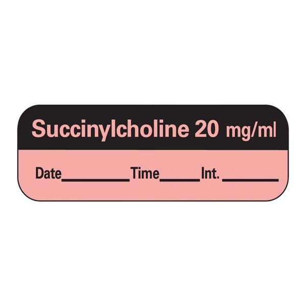 Anesthesia Label DTI Succinylcholine 20mg/mL Fluorescent Red 1-1/2x1/2" 600/Rl