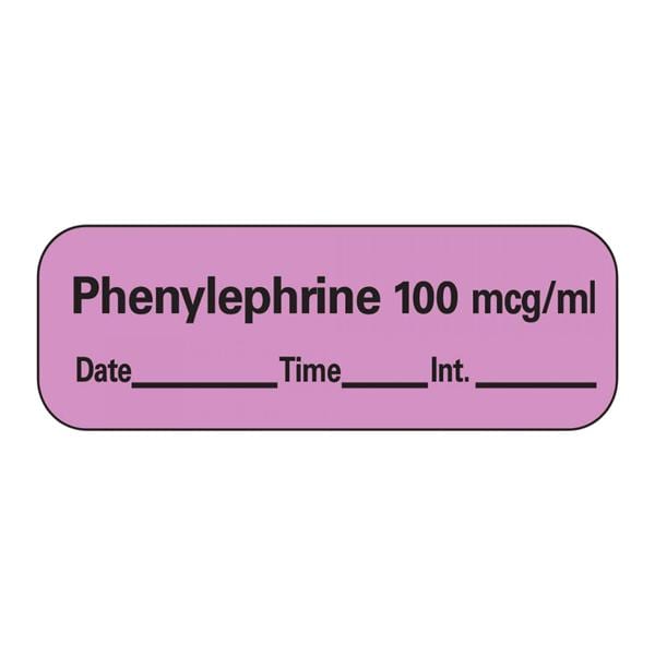 Anesthesia Label DTI Phenylephrine 100mcg/mL Violet 1-1/2x1/2" 600/Rl