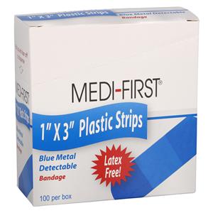 Medi-First Metal Detectable Bandage Plastic 1x3" Blue 100/Bx