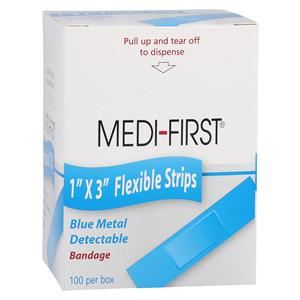 Medi-First Metal Detectable Bandage Woven Fabric 1x3" Blue Sterile 100/Bx