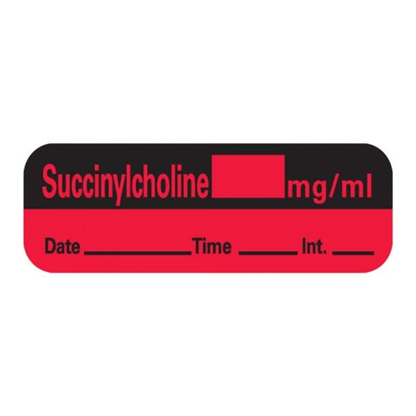 Anesthesia Label DTI Succinylcholine mg/ml Fluorescent Red 1-1/2x1/2" Ea