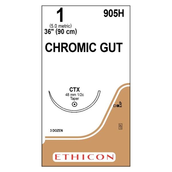 Gut Chromic Suture 1 36" Chromic Gut Mnflmnt CTX Undyd - Naturally Brn 36/Bx