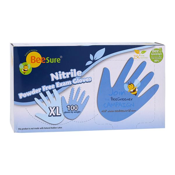 BeeSure Nitrile Exam Gloves X-Large Standard Light Blue Non-Sterile