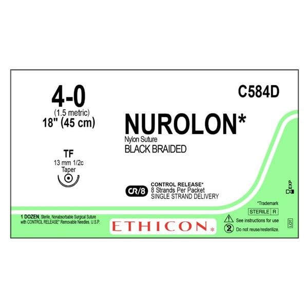 Nurolon Suture 4-0 18" Nylon Braid TF Black 12/Bx