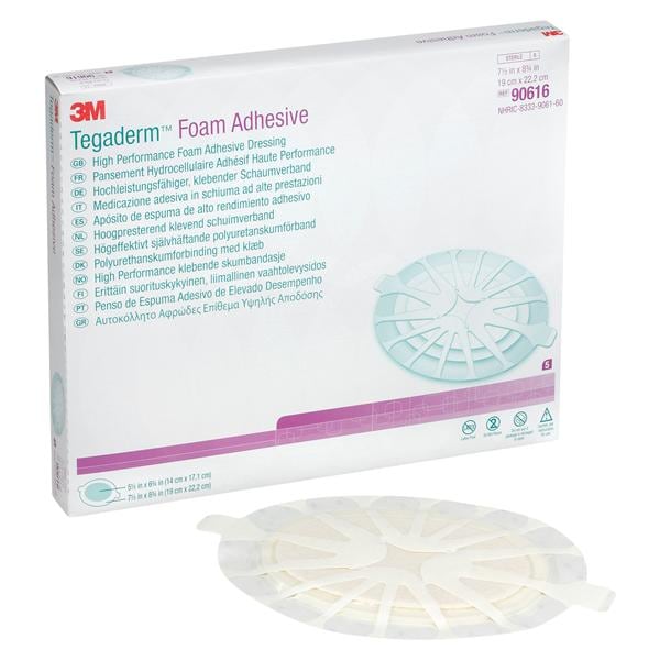 Tegaderm Foam Bordered Dressing 7-1/2x8-3/4" Sterile Oval Adherent Adhs Abs LF