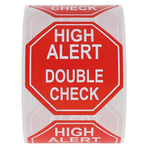 Label High Alert Double Check Red 2x2 500/Pk