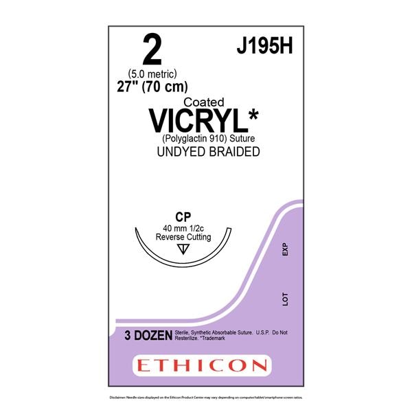 Coated Vicryl Suture 2 27" Polyglactin 910 Braid CP Undyed 36/Bx