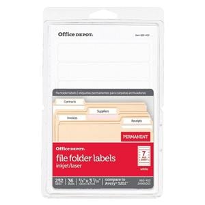 File Folder Labels, 5/8" x 3 1/2", White 252/Pk