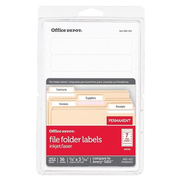 File Folder Labels, 5/8" x 3 1/2", White 252/Pk