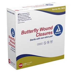 DynaSafety Butterfly Wound Closure Elastic .5x2.75" White Sterile 2400/Ca