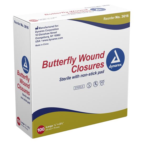 DynaSafety Butterfly Wound Closure Elastic .5x2.75" White Sterile 2400/Ca