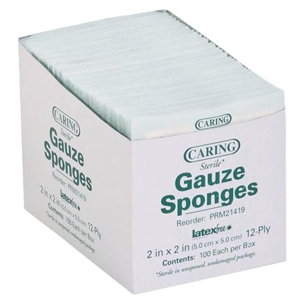 Cotton Gauze Sponge 2x2" 12 Ply Sterile Woven Not Made With Natural Rubber Latex