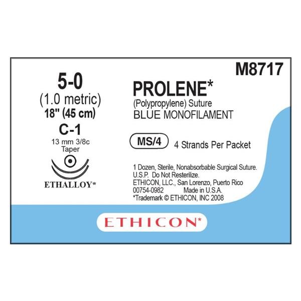 Prolene Suture 5-0 18" Polypropylene Monofilament C-1 Blue 12/Bx