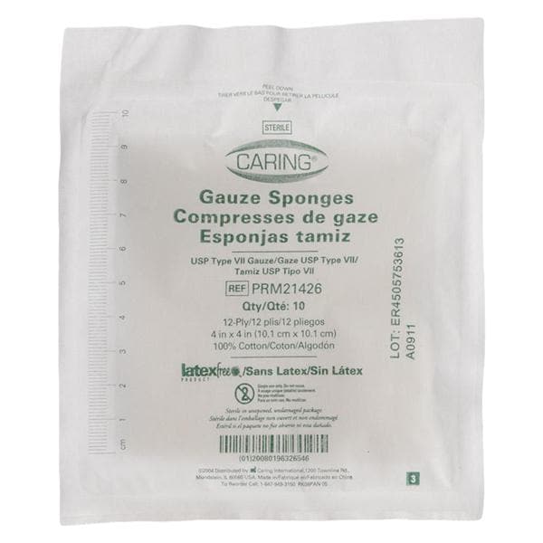 Woven Cotton Gauze Sponge 4x4" 12 Ply Sterile USP Type VII LF